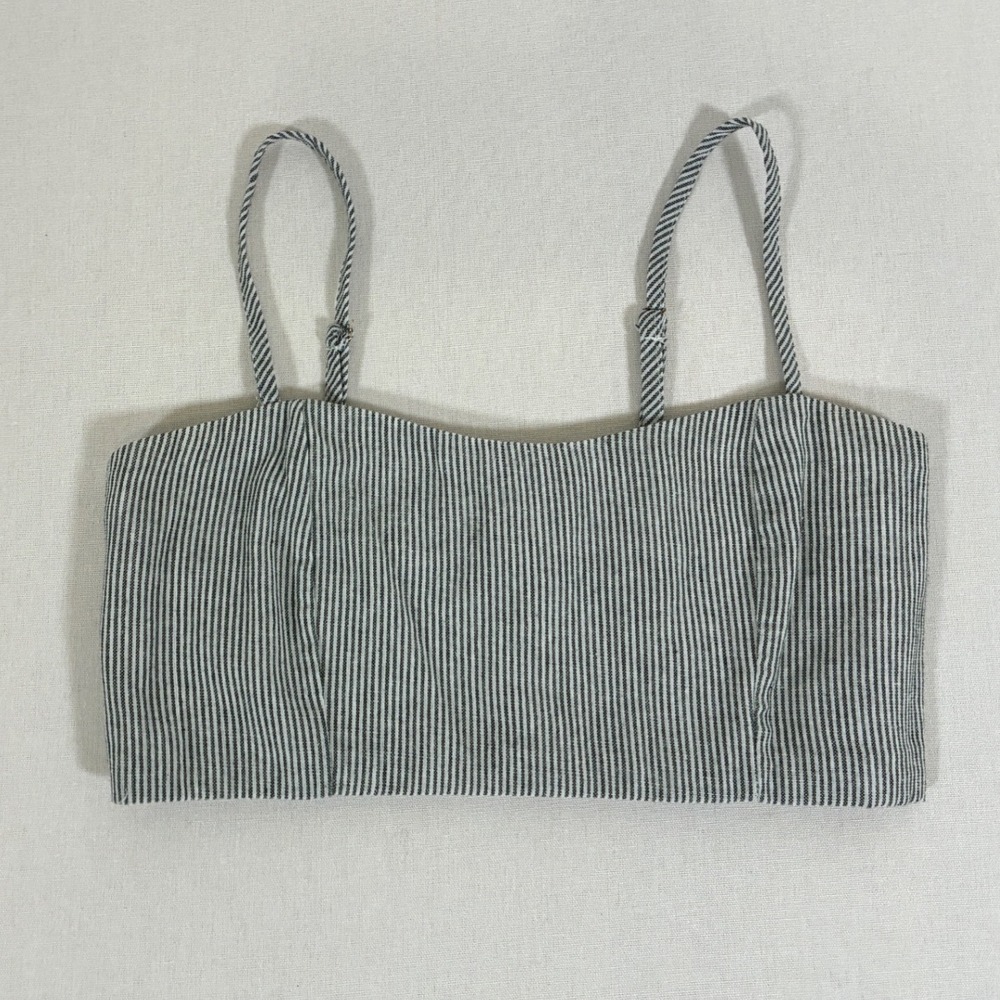Brandy Melville Blue White Pinstripe Smocked Crop Cami Top Adjustable Straps
